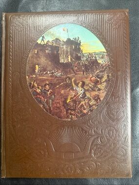 Decorative Brown Leather-Look Coffee Table Book with Vintage Battle Illustration